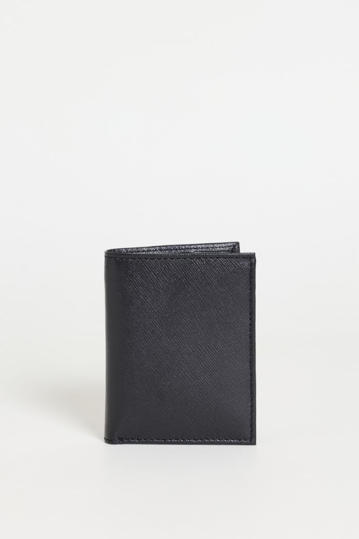 Cross-grain Leather Wallet - BLACK - Intrend