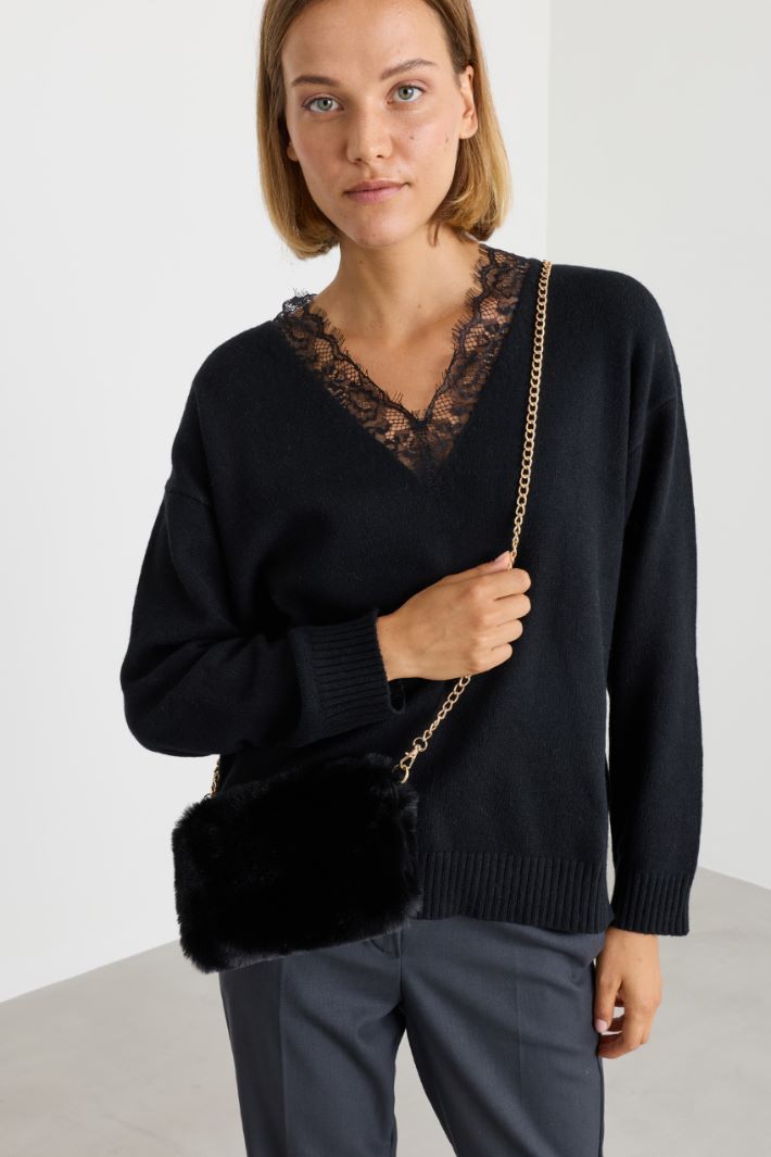 Soft Tactile Fabric Bag - BLACK - Intrend - 5