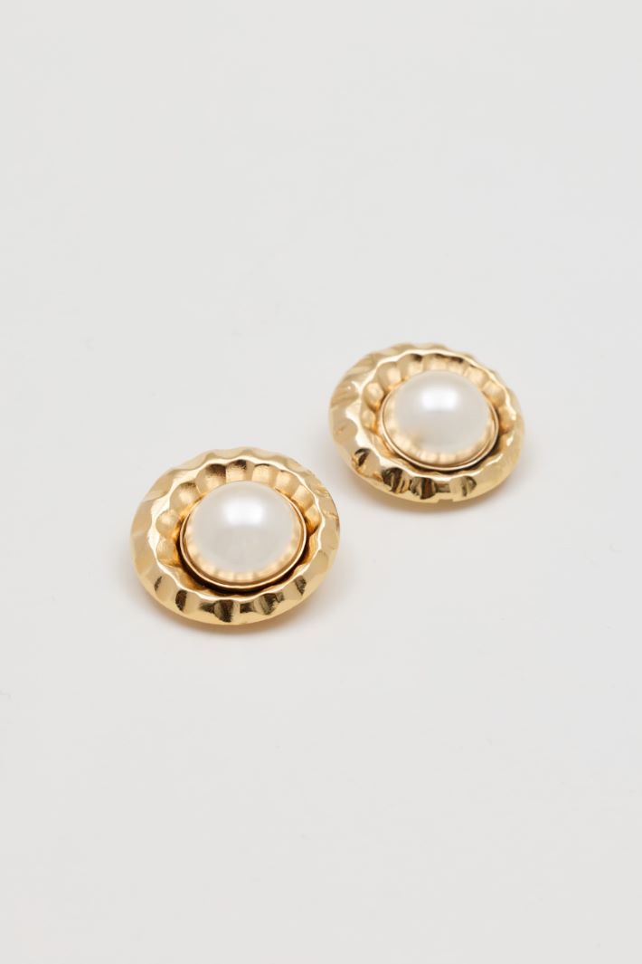 Boucles d'oreilles à perle sertie - BLANC OR - Intrend - 2