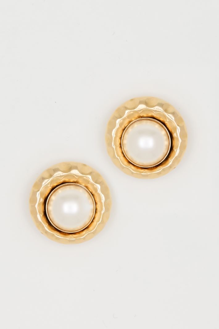 Boucles d'oreilles à perle sertie - BLANC OR - Intrend