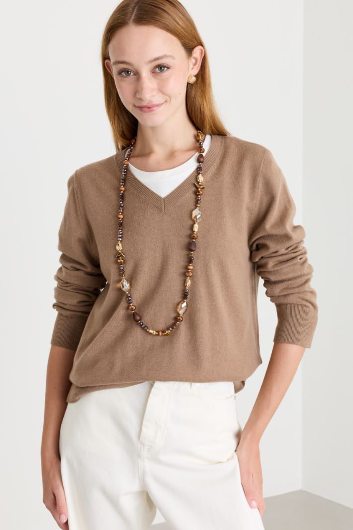 Collana lunga con perline - MARRONE - Intrend - 3