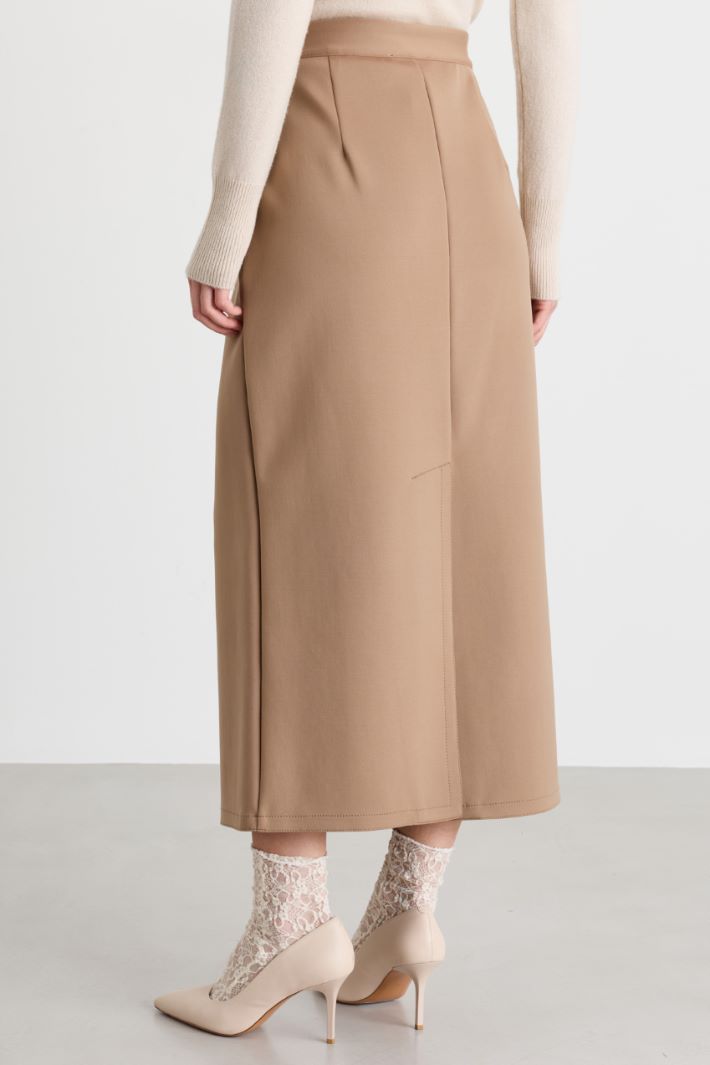 Technical jersey pencil skirt - CAMEL - Intrend - 4