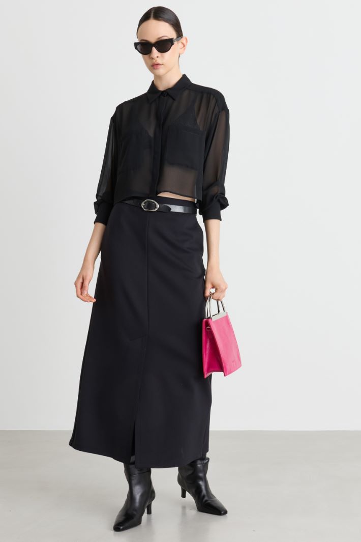 Technical jersey pencil skirt - BLACK - Intrend