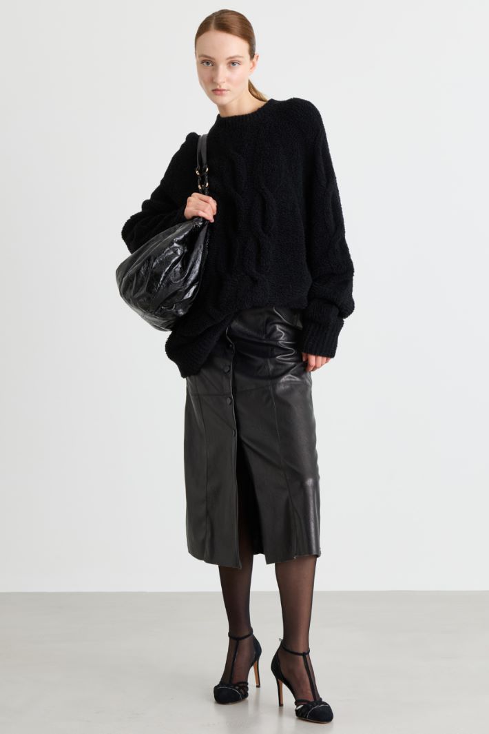 Coated jersey midi skirt - BLACK - Intrend