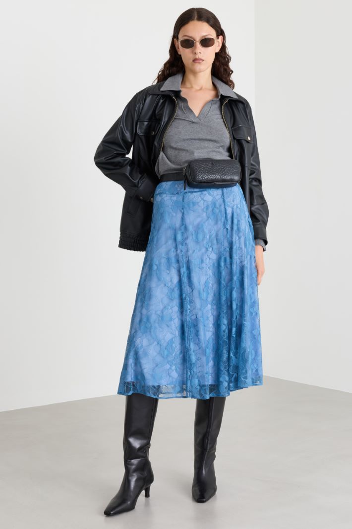 Flared lace skirt - LIGHT BLUE - Intrend