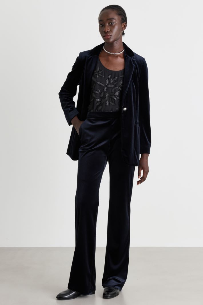 Pantalone in jersey velluto - BLU - Intrend