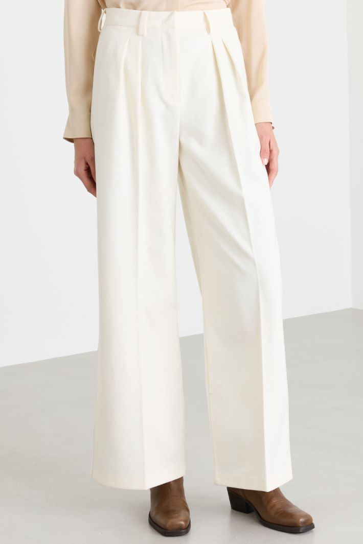 Gabardine and jersey trousers - WHITE - Intrend - 2