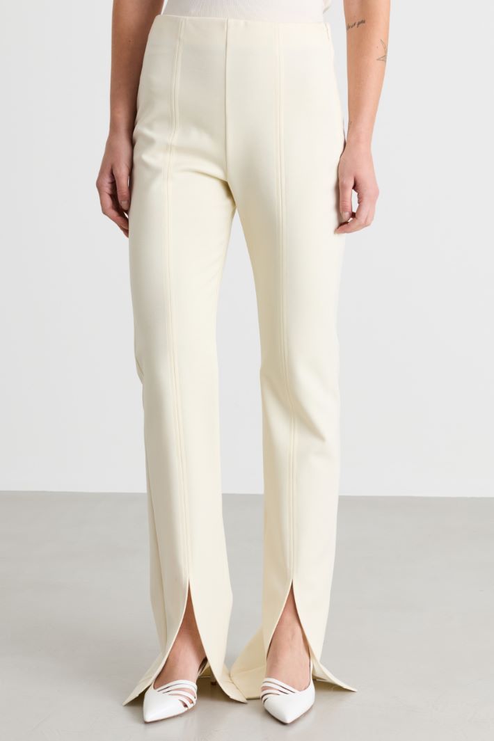 Gabardine and Jersey Split-Hem Trousers - WHITE - Intrend - 2