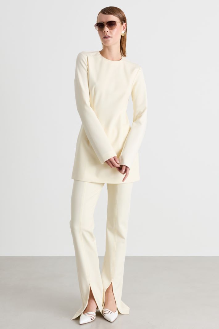 Gabardine and Jersey Split-Hem Trousers - WHITE - Intrend
