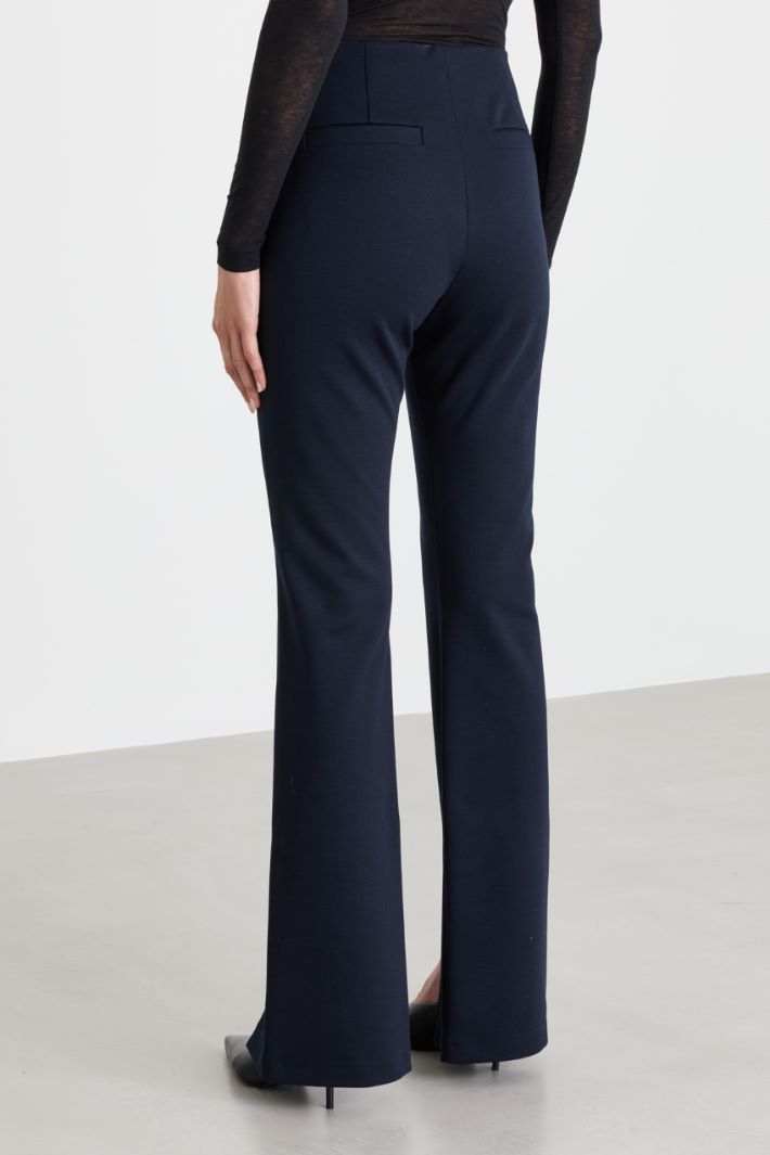 Gabardine and Jersey Split-Hem Trousers - BLUE - Intrend - 4