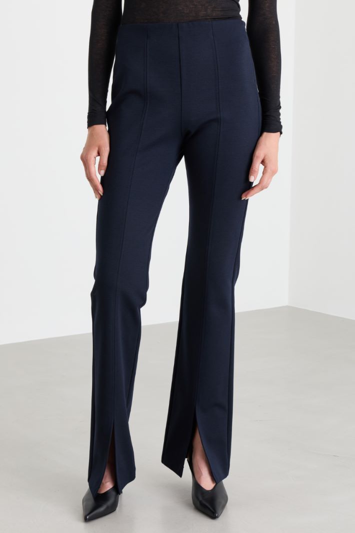 Gabardine and Jersey Split-Hem Trousers - BLUE - Intrend - 2
