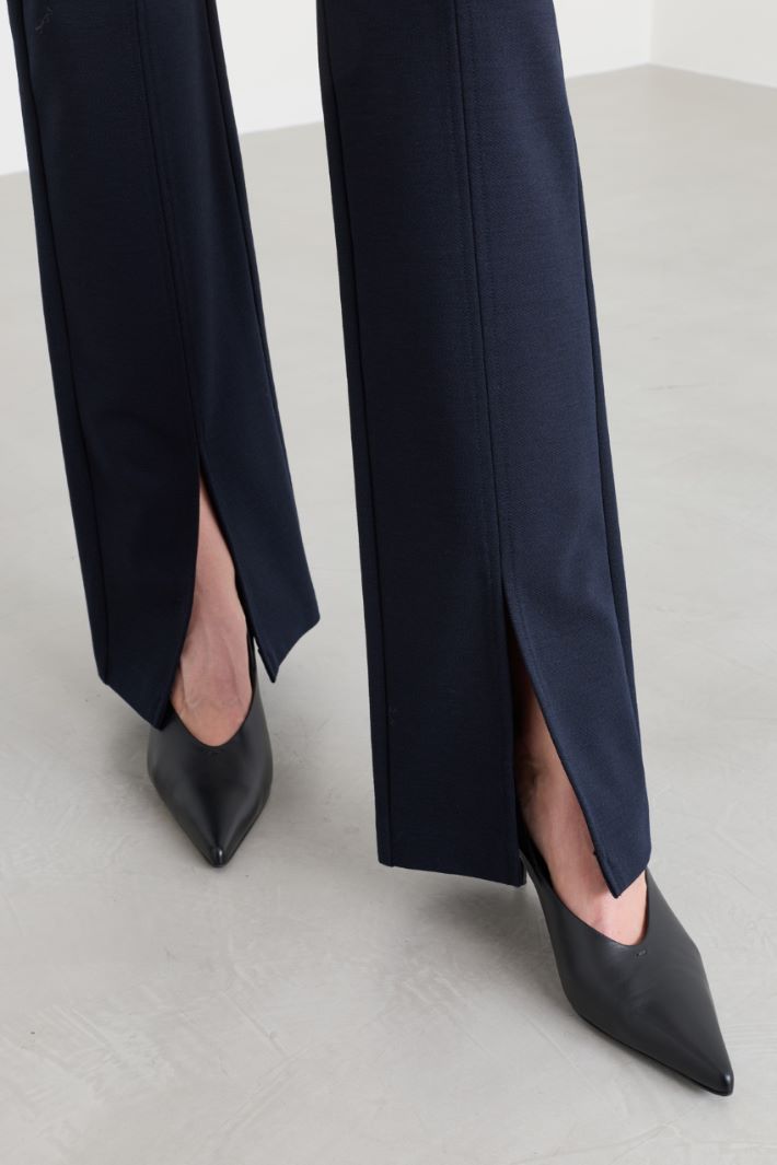 Gabardine and Jersey Split-Hem Trousers - BLUE - Intrend - 3
