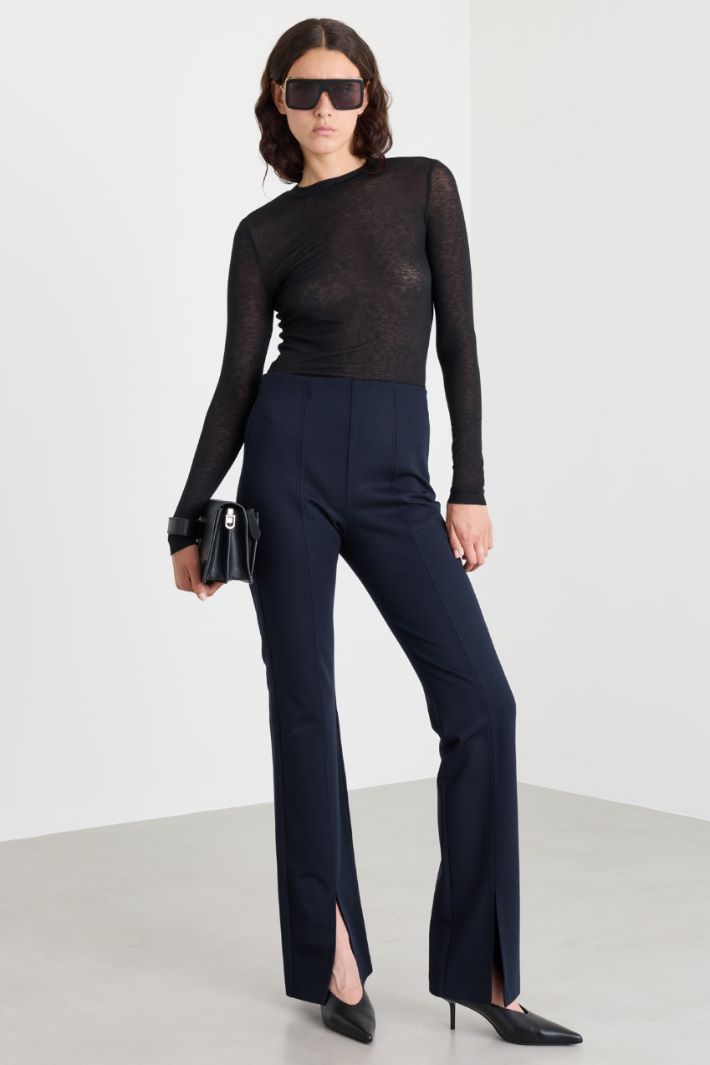 Gabardine and Jersey Split-Hem Trousers - BLUE - Intrend