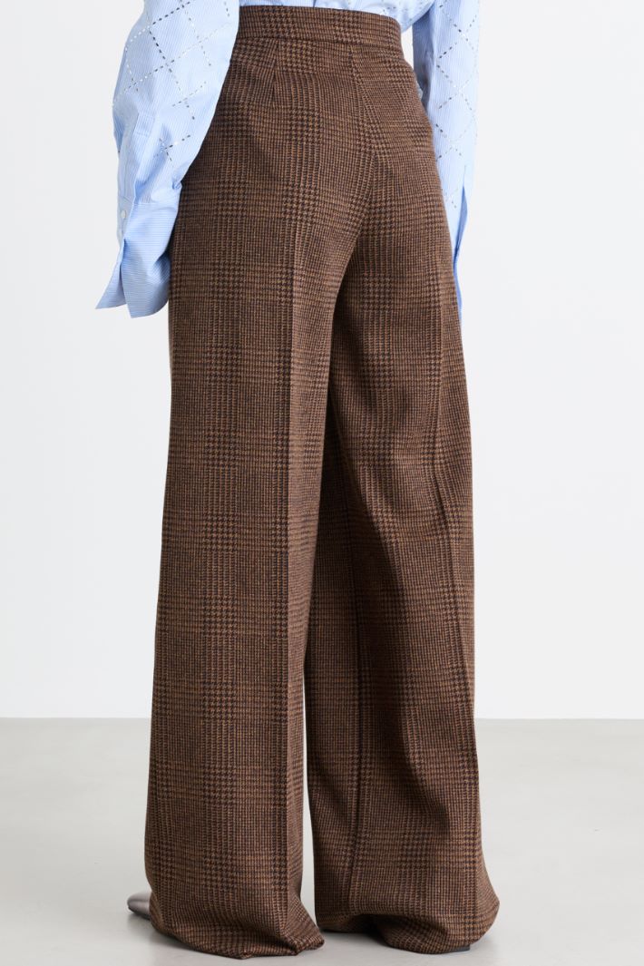 Prince of Wales Check Palazzo Trousers - BROWN - Intrend - 4