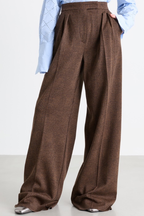 Pantalone a palazzo in jersey misto lana Principe di Galles