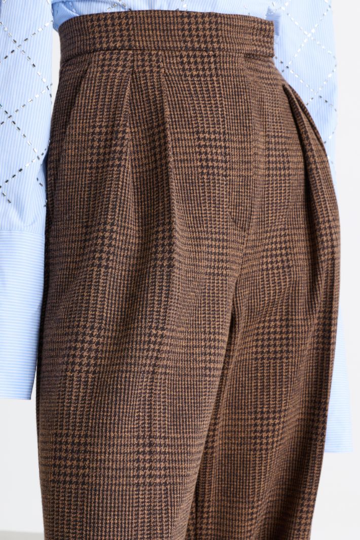 Prince of Wales Check Palazzo Trousers - BROWN - Intrend - 3