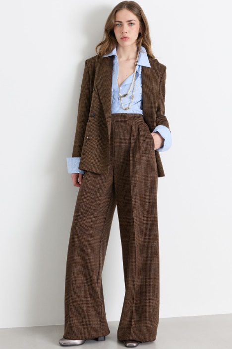 Prince of Wales Check Palazzo Trousers - Intrend