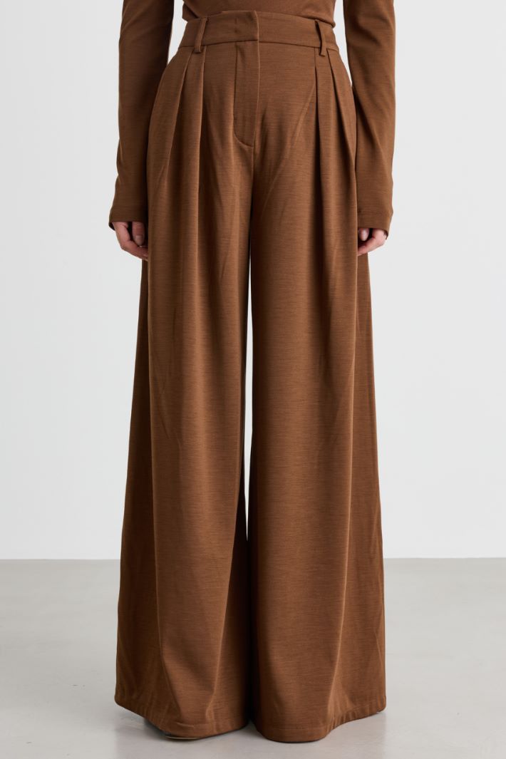 Double-pleated palazzo trousers - BROWN - Intrend - 2