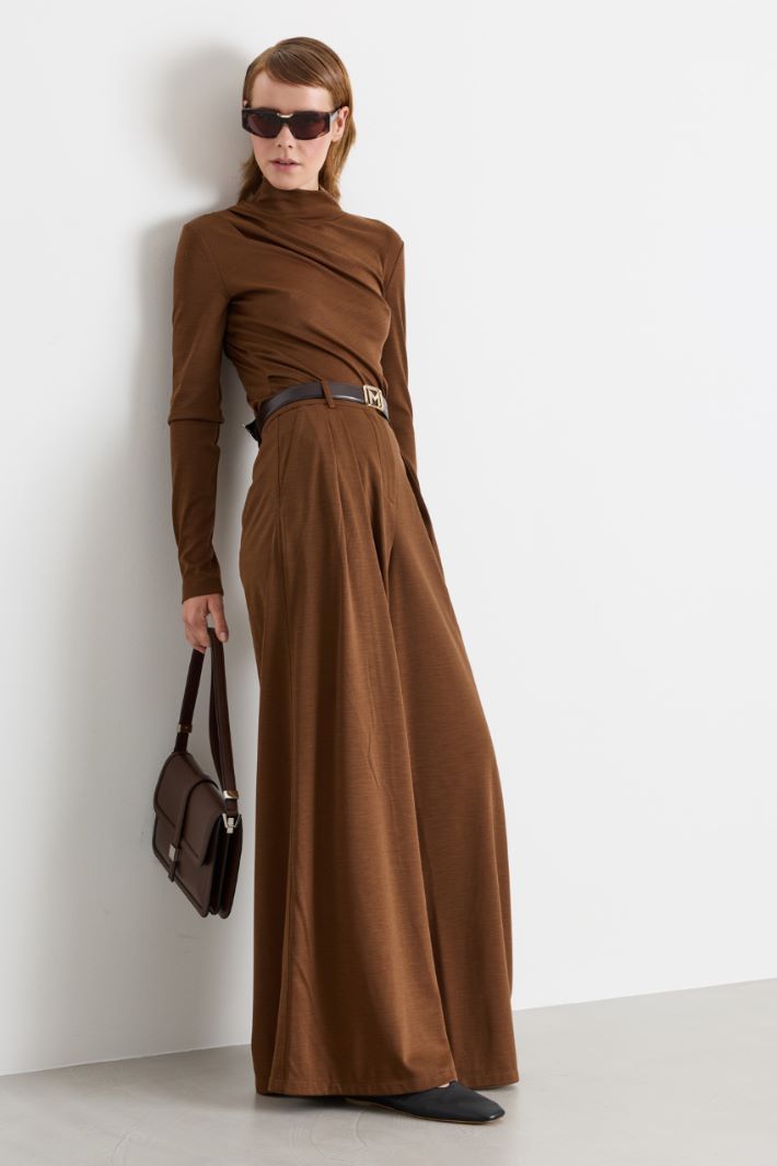Double-pleated palazzo trousers - BROWN - Intrend