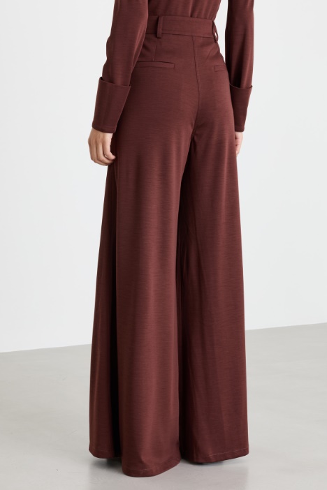 Pantalone palazzo in jersey di lana con doppia pinces