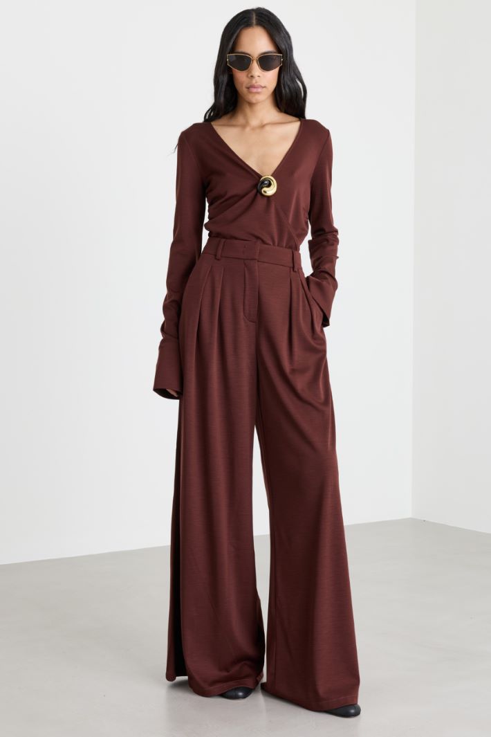 Double-pleated palazzo trousers - BORDEAUX - Intrend