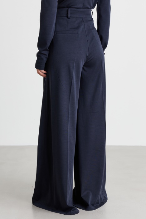 Pantalone palazzo in jersey di lana con doppia pinces