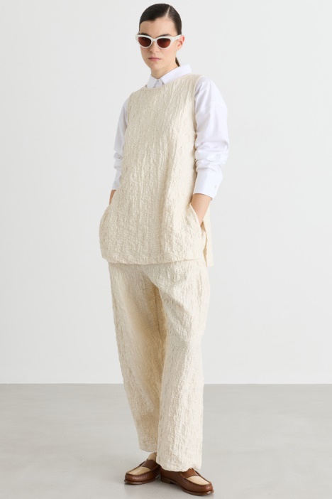 Crinkle-effect jersey trousers - Intrend