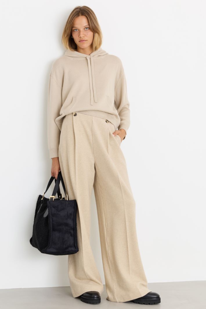 Wide-leg cashmere flannel trousers - BEIGE - Intrend