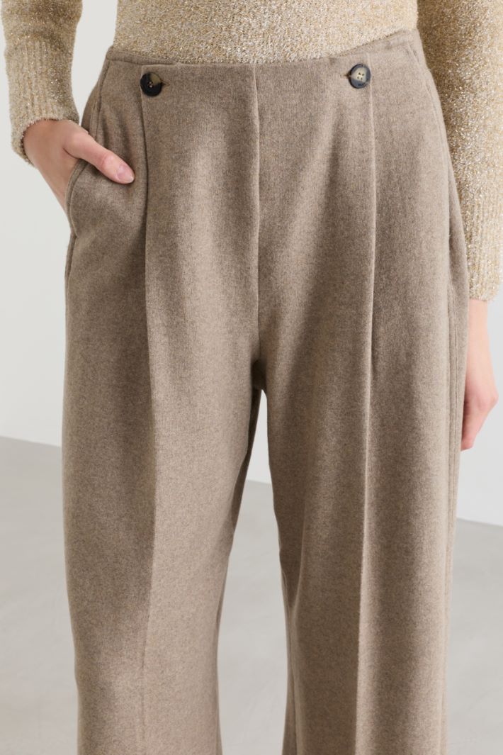Wide-leg cashmere flannel trousers - BEIGE - Intrend - 3