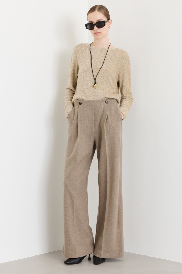 Wide-leg cashmere flannel trousers - BEIGE - Intrend