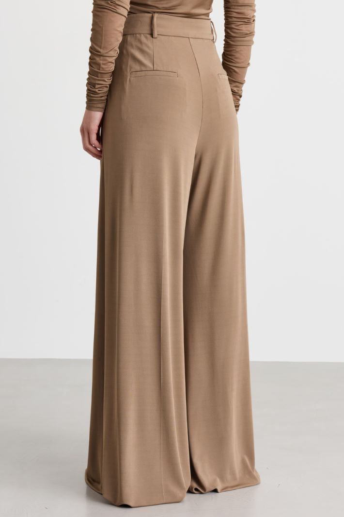 Flowing viscose jersey palazzo trousers - CAMEL - Intrend - 4