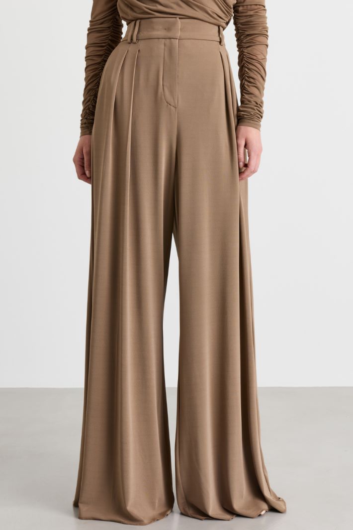 Flowing viscose jersey palazzo trousers - CAMEL - Intrend - 2