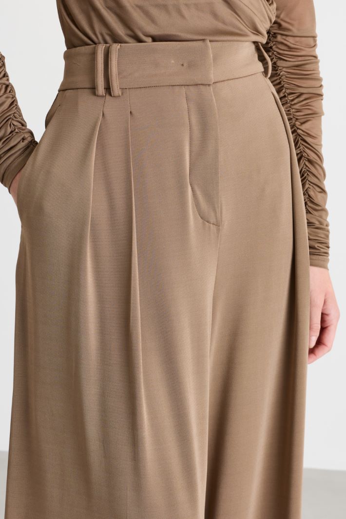 Flowing viscose jersey palazzo trousers - CAMEL - Intrend - 3