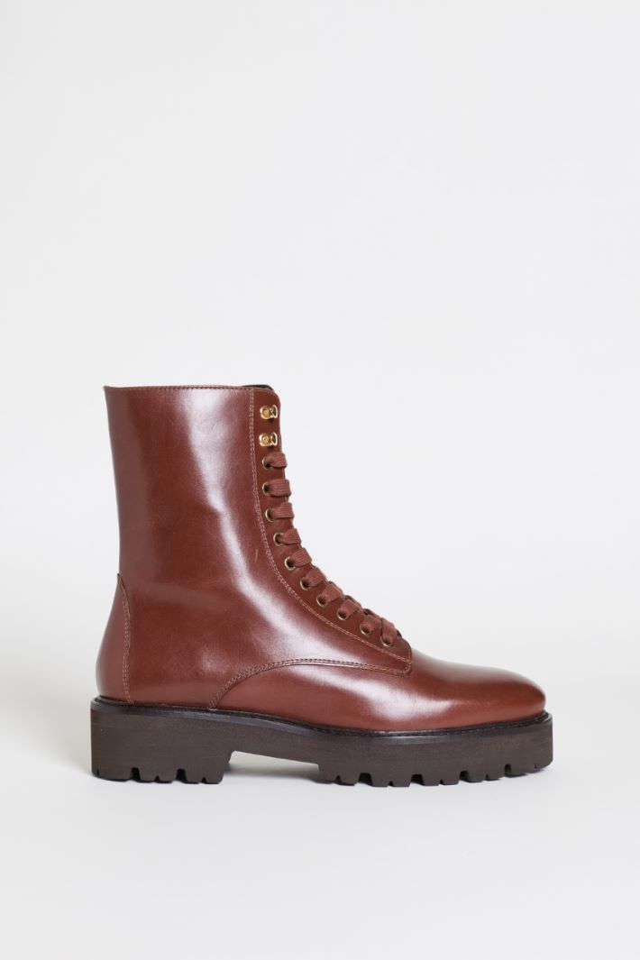 Leather combat boots - BROWN - Intrend