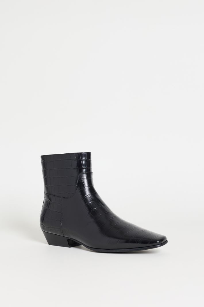Stivaletto in pelle stampa cocco - NERO - Intrend - 2