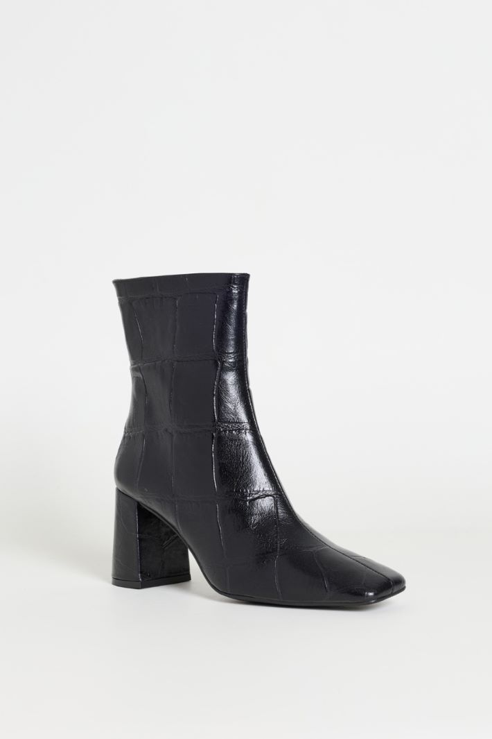 Stivaletto in pelle con stampa cocco - NERO - Intrend - 2