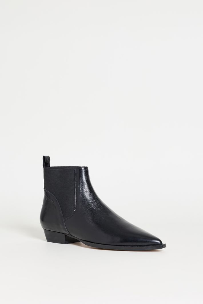 Leather Western Ankle Boots - BLACK - Intrend - 2