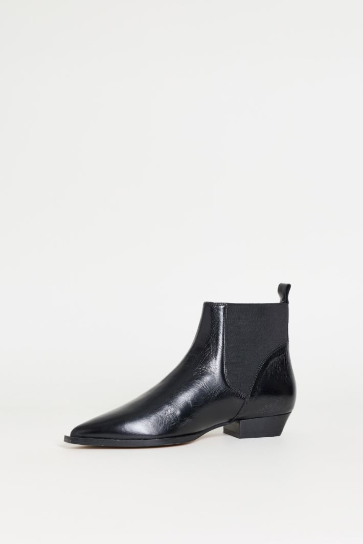 Leather Western Ankle Boots - BLACK - Intrend - 3