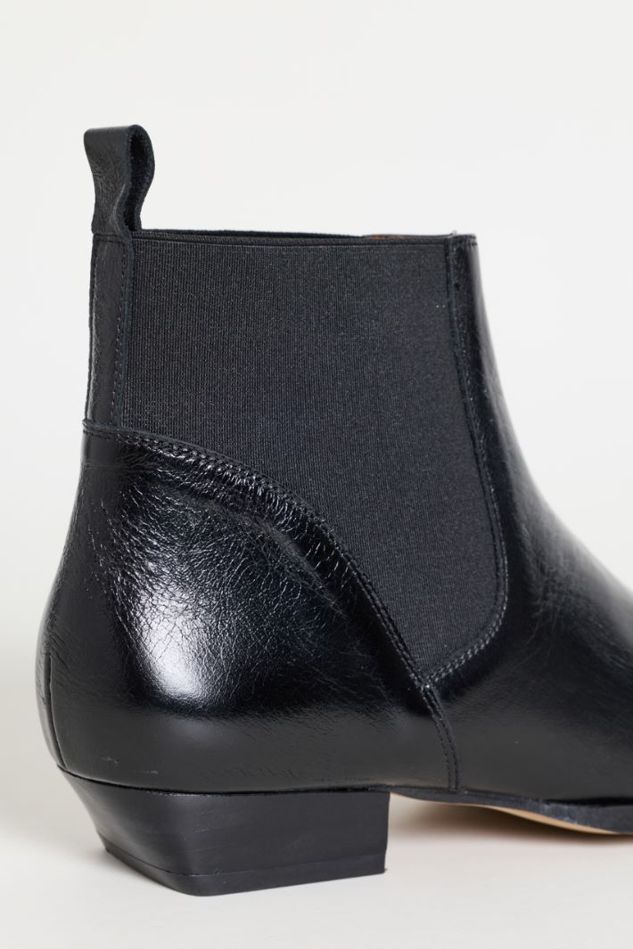 Leather Western Ankle Boots - BLACK - Intrend - 4