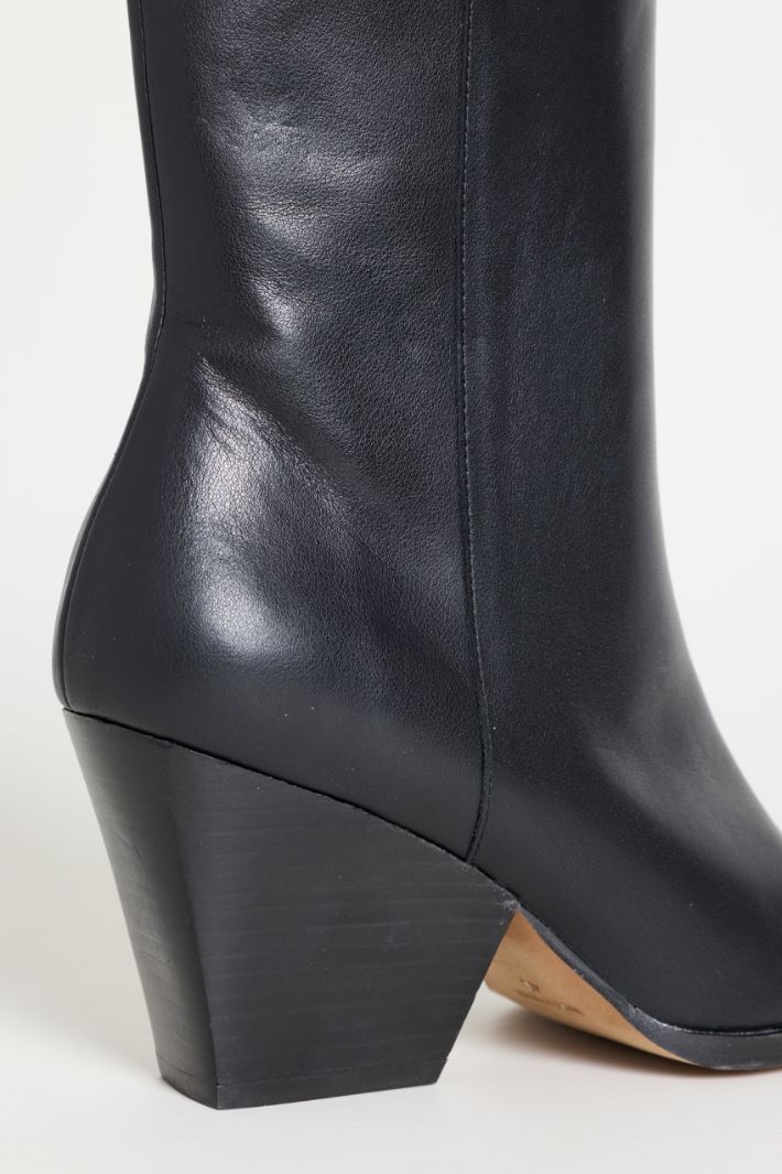 Leather Block-Heel Boots - BLACK - Intrend - 4