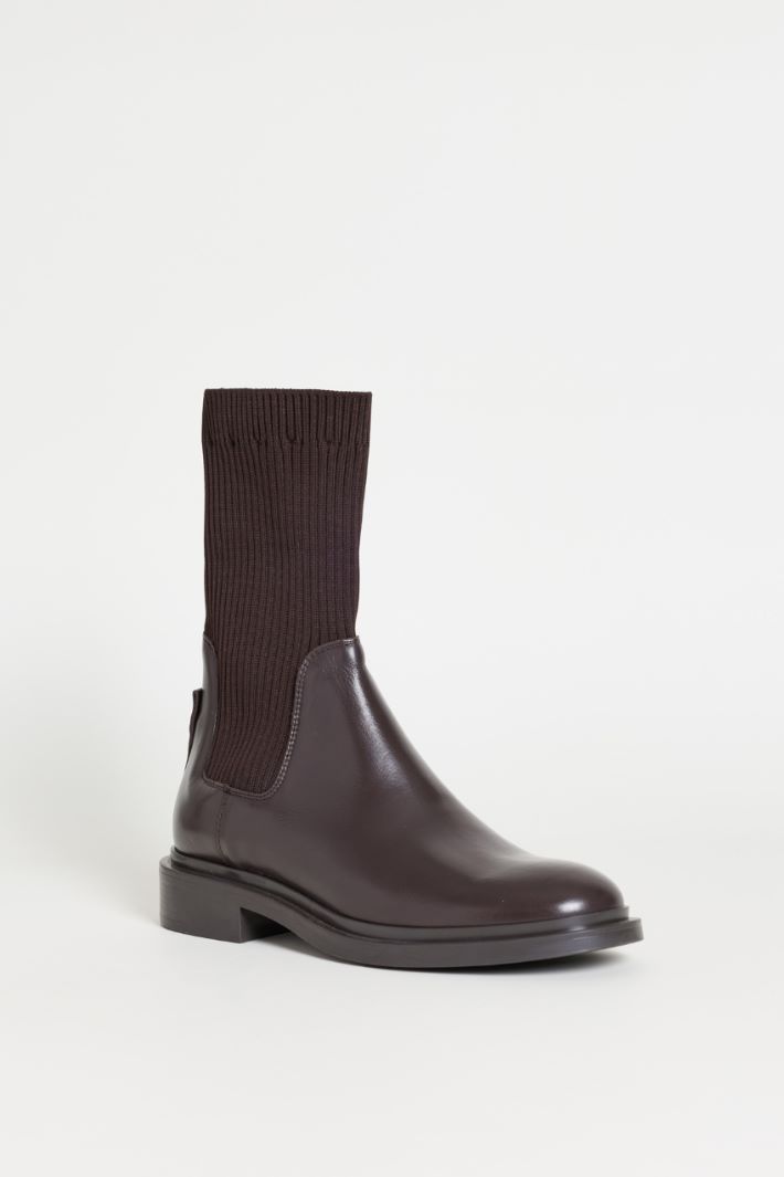 Stivaletto in pelle con gambale in maglia - MARRONE - Intrend - 2