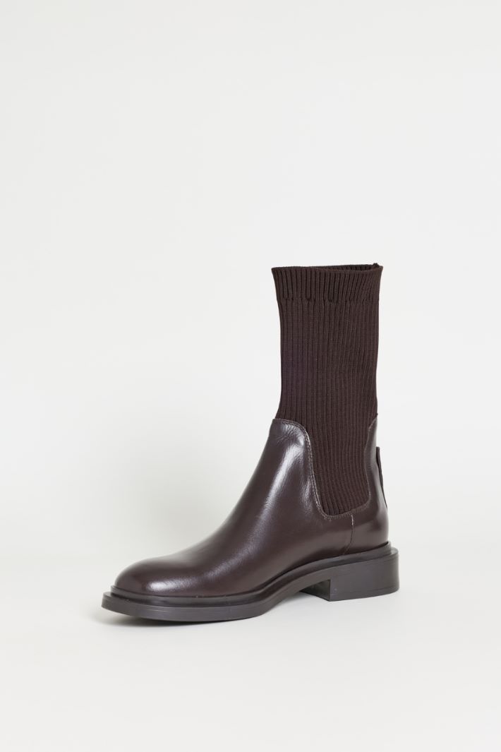 Stivaletto in pelle con gambale in maglia - MARRONE - Intrend - 3