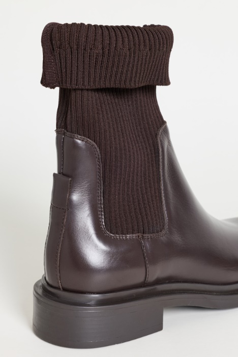 Stivaletto in pelle con gambale in maglia