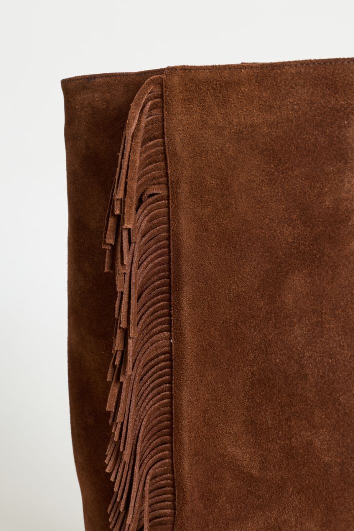 Stivaletto in pelle con frange - MARRONE - Intrend - 4