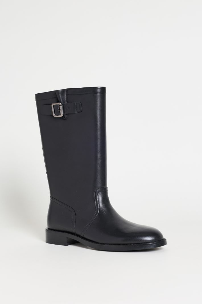 Leather Strap Ankle Boot - BLACK - Intrend - 2