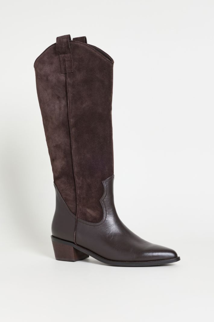 Stivale con gambale in pelle scamosciata - MARRONE - Intrend - 2
