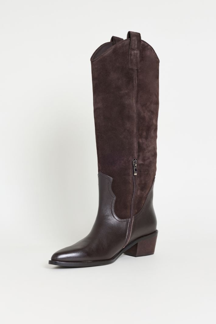 Stivale con gambale in pelle scamosciata - MARRONE - Intrend - 3
