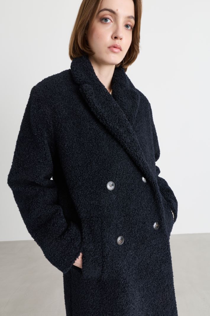 Oversized coat in bouclé jersey - BLUE - Intrend - 3