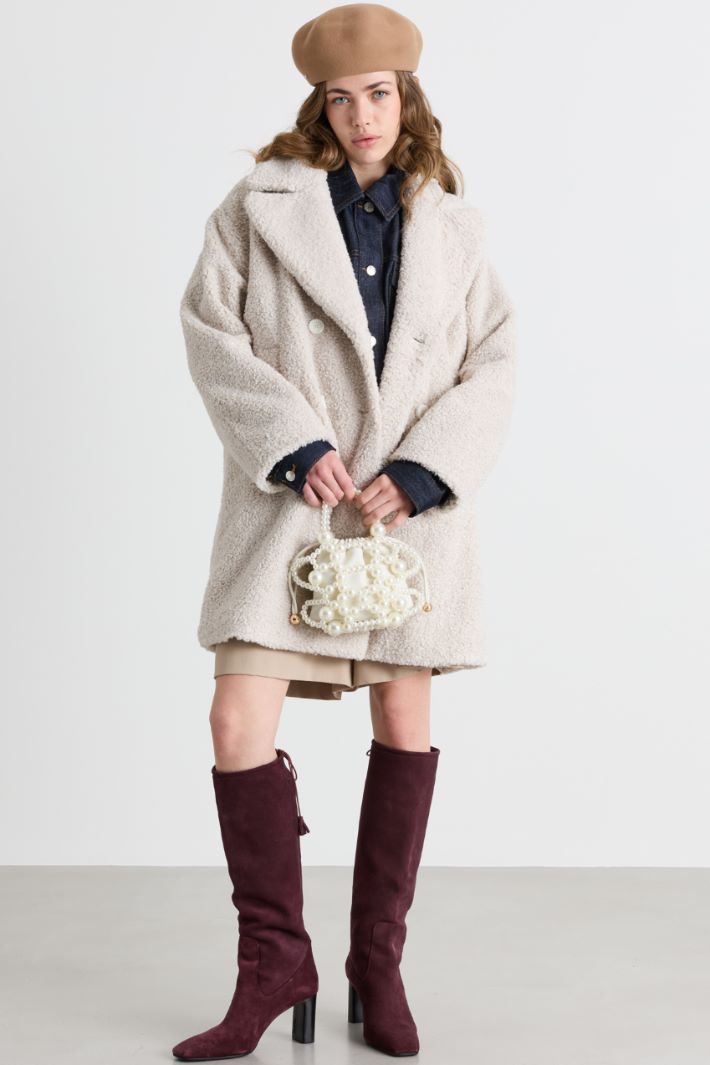 Soft bouclé jersey coat - BEIGE - Intrend