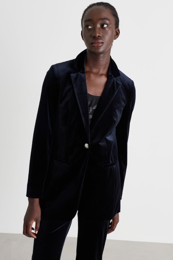 Velvet Jersey Blazer - BLUE - Intrend - 2